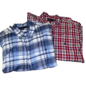 Lot of 2 Ralph Lauren Mens 4XB Big Classic Fit Plaid Button SS Shirts Blue Red
